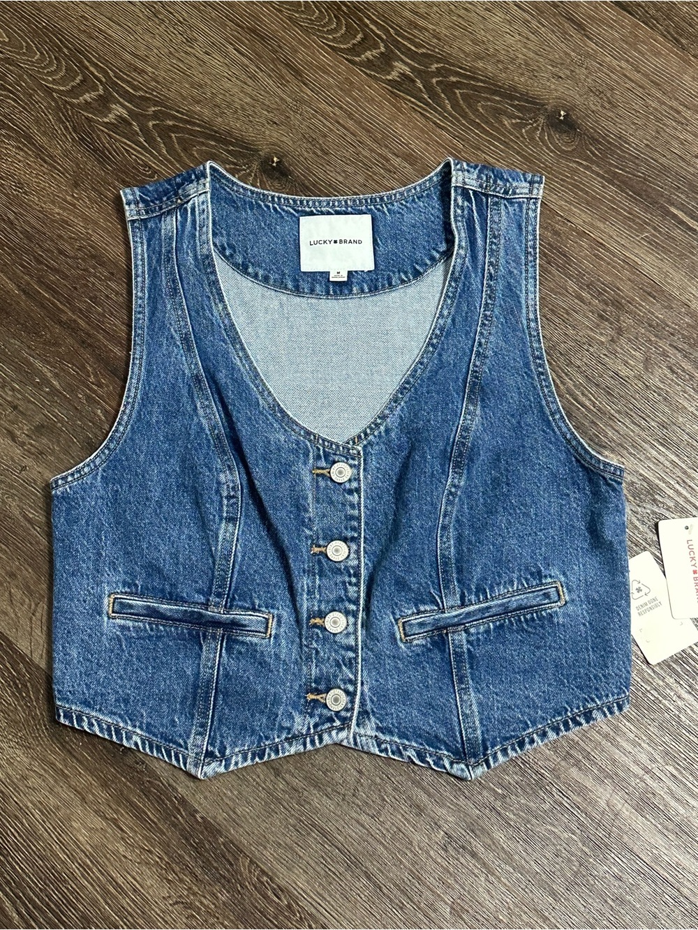 Lucky Brand Women’s Button Down Blue Jean Sleeveless Vest